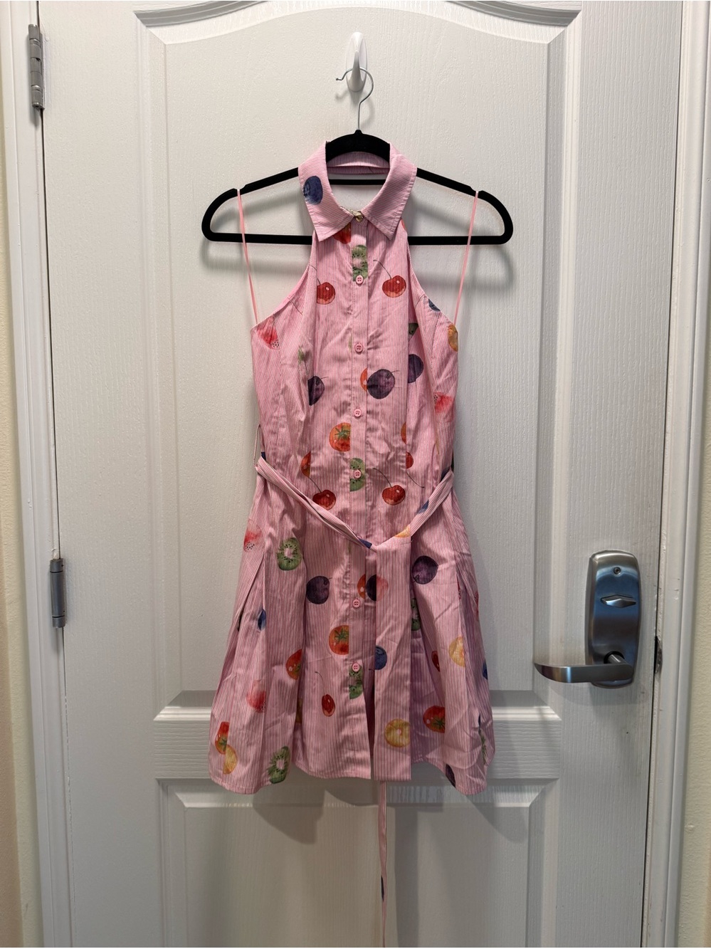 En Saison Pink Fruit Print Tie Waist Dress Size S NWT Summer Festival 🍒 - Picture 2 of 7